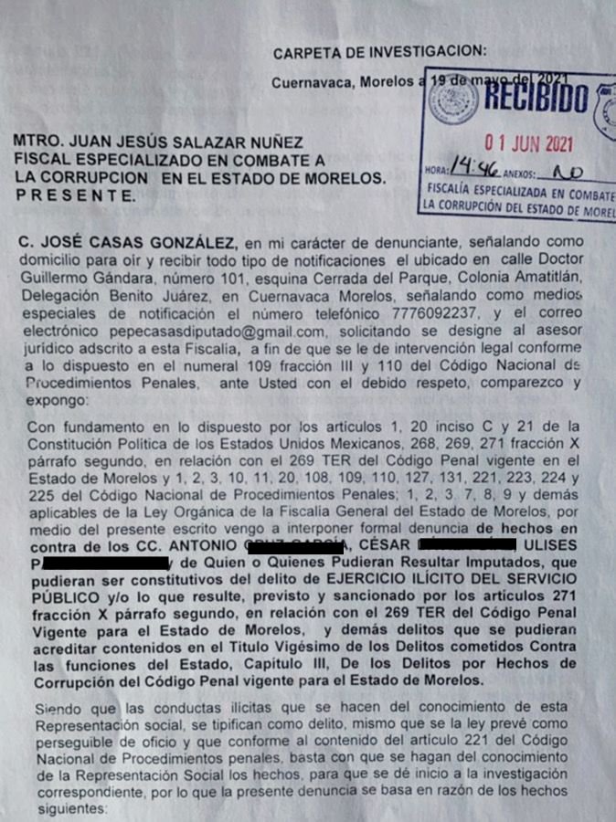 Diputado Pepe Casas a ex edil de Huitzilac Por presunto desvío de recursos, denunció