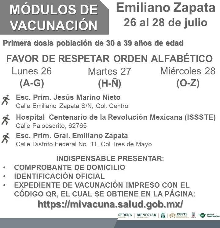 En Jojutla, P. de Ixtla, Xochitepec, Temixco y Zapata se vacuna a los de 30-39