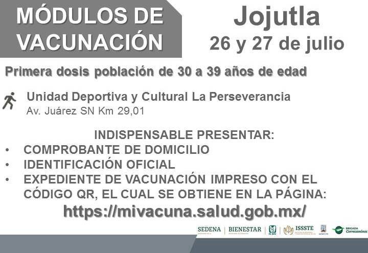 En Jojutla, P. de Ixtla, Xochitepec, Temixco y Zapata se vacuna a los de 30-39