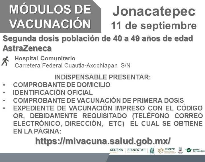 Hoy, vacuna anticovid a los  de 18 a 29 años de Xochitepec