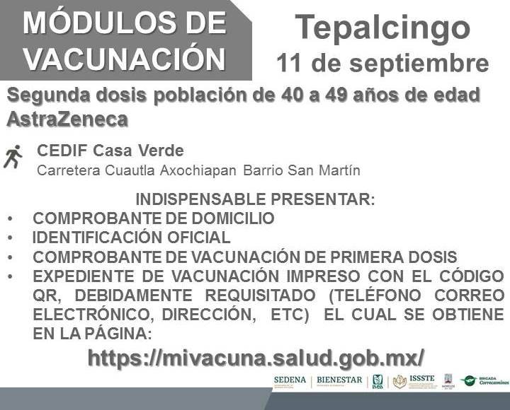 Hoy, vacuna anticovid a los  de 18 a 29 años de Xochitepec